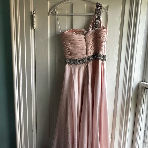 Jovani Blush Pink Jewel Embellished Chiffon Gown Dress - Picture 6 of 8